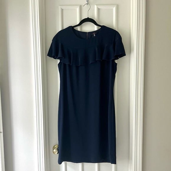 Trina Turk Navy Blue Ruffle Sheath Dress - Picture 1 of 6